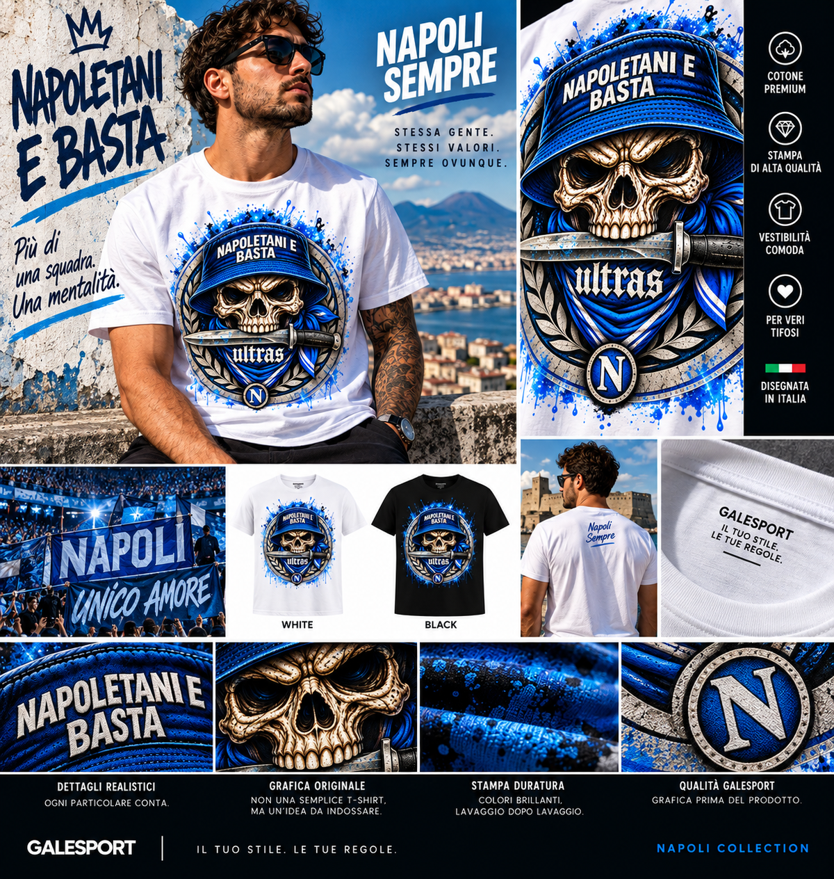 T-shirt Napoli tifosi Cuore Azzurro GALESPORT – dettaglio grafica